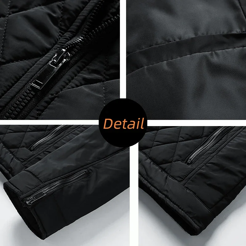 Men Solid Color Jacket Classic Stitched Thickened Autumn and Winter Warm High Quality Cotton-padded Casual Coat