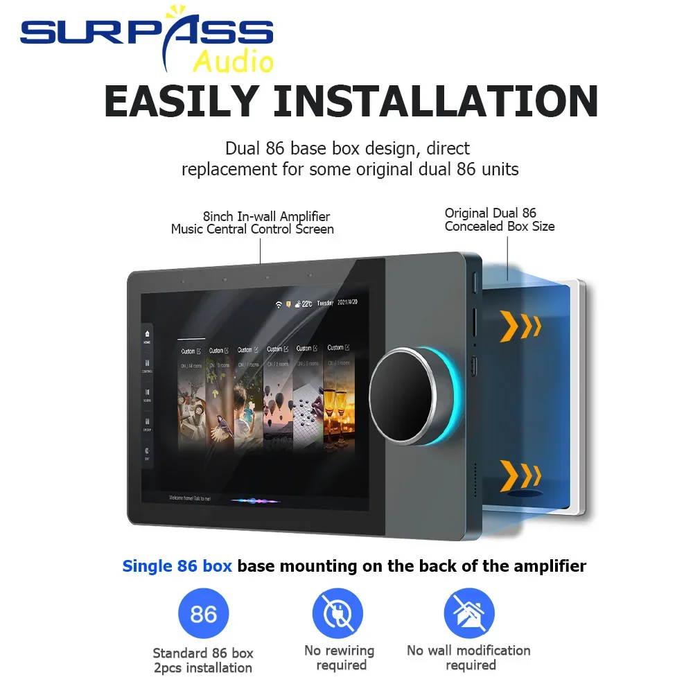 8Inch Android 8.1System WiFi Audio Amplifier BT Music Panel HiFi Support TUYA ZIGBEE with Ceiling Speaker PA System Kit for Home