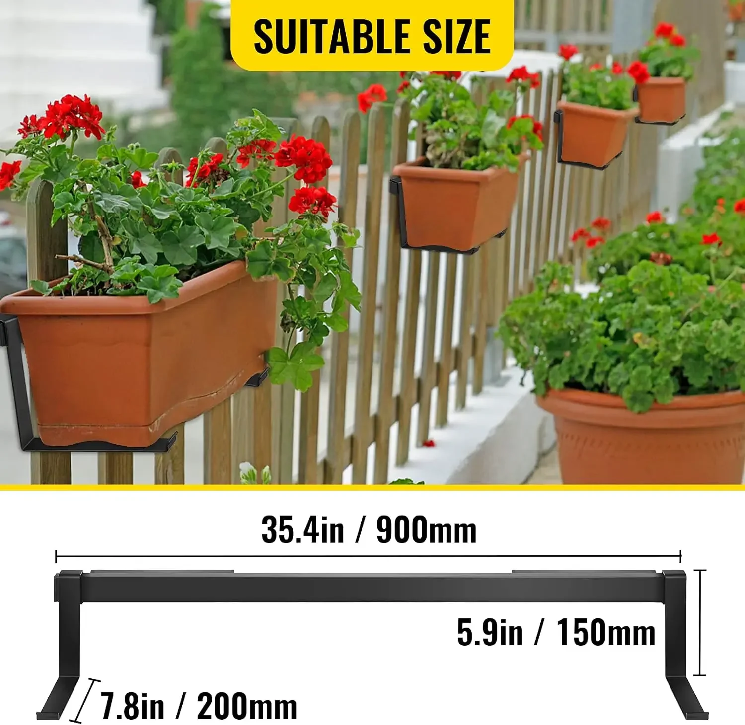 Window Box Brackets 88lbs Planter Box Brackets 35.4 x 7.8 x 5.9 in Black Planter Mounting Bracket Iron Material Black Window