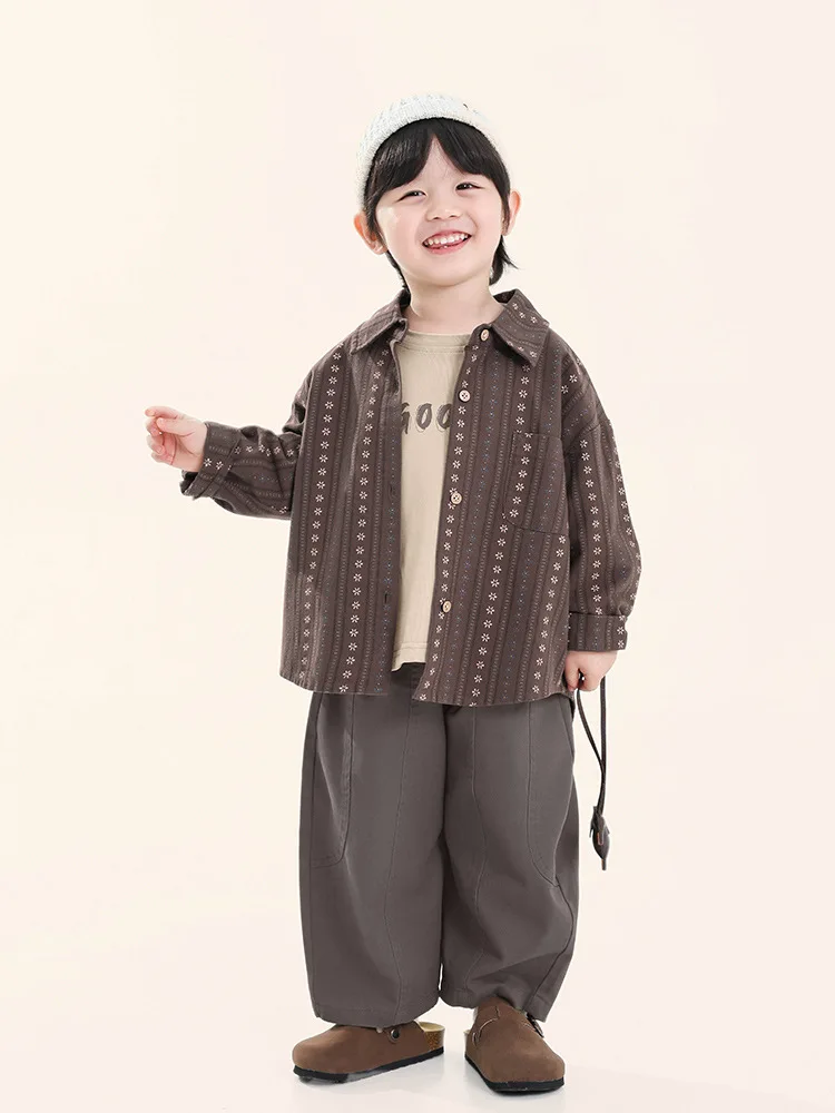 

2025 Autumn New Children's Clothing Boys' Shirts Long-Sleeved Shirts Vintage Tops