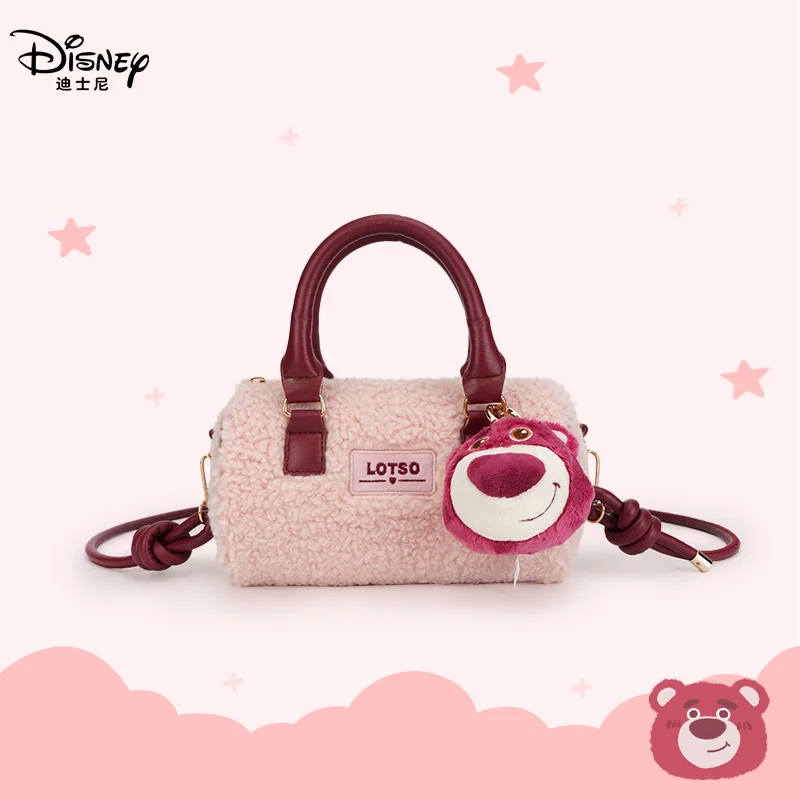 Disney-Sac à main ours fraise, mini sac messager à bandoulière, poupée en peluche de dessin animé, sac polyvalent, mignon et doux