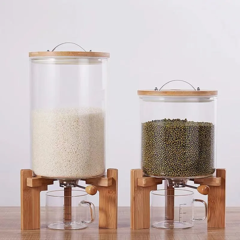 High borosilicate glass measuring bucket with moisture-proof rice storage cylinder - large size with base