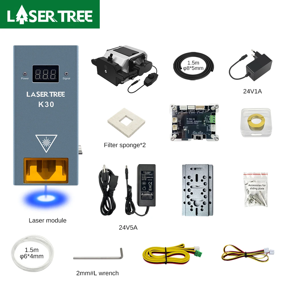 LASER TREE 20W 30W 40W 60W Optical Power Laser Head with Air Assist Pump Compressor for CNC Laser Cutting DIY Wood Engraver Tool