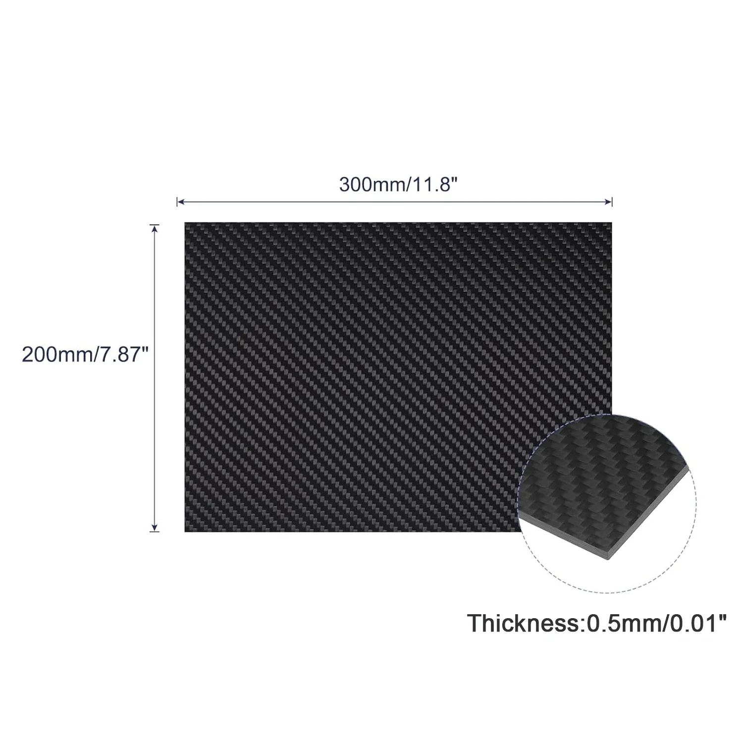 1pcs 200x300mm 3K Carbon Fiber Board, 0.5-3.0mm Thick Composite Material Plate for Craft Projects & Industrial Applications