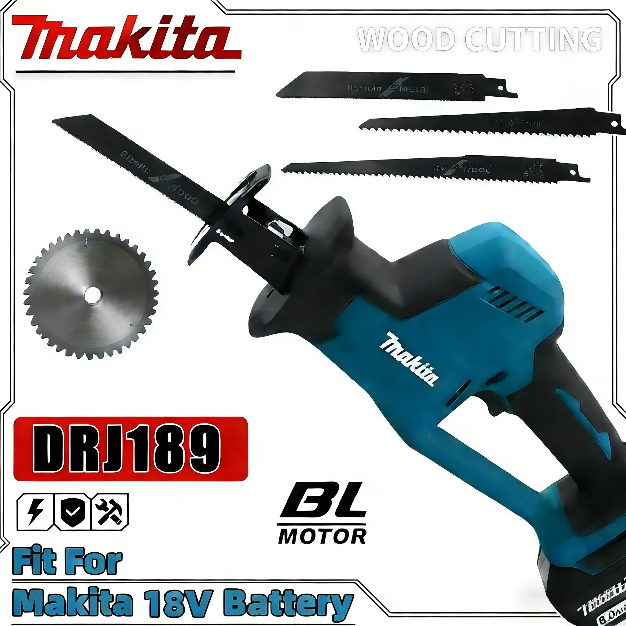 

Аккумуляторная сабельная пила Makita DJR189 для резки дерева и металла, бесщеточная, портативная
