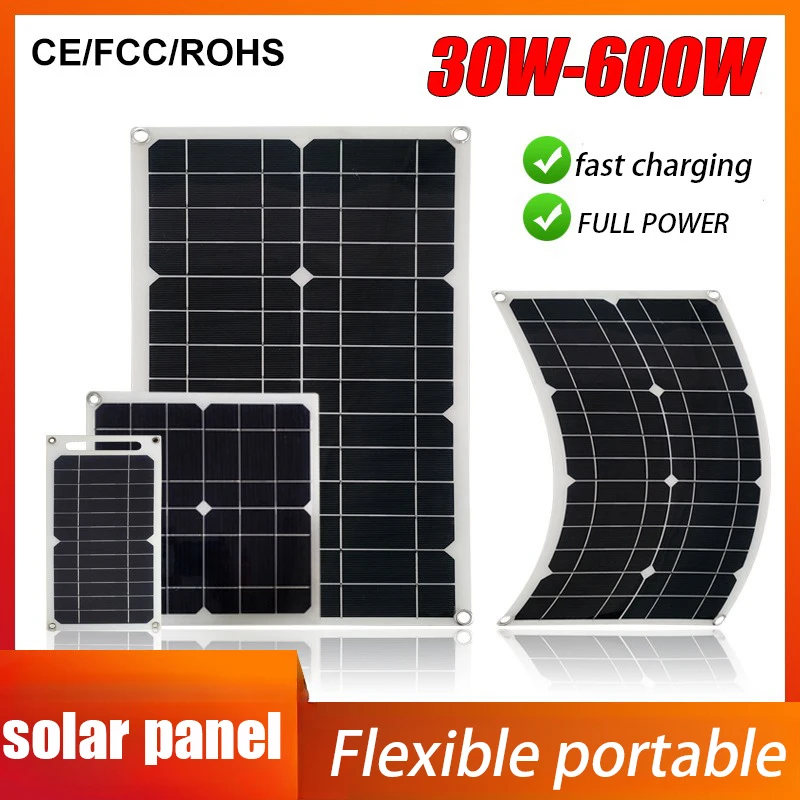 

30W-600W solar panel outdoor emergency power supply portable flexible charging panel single polycrystalline photovoltaic panel