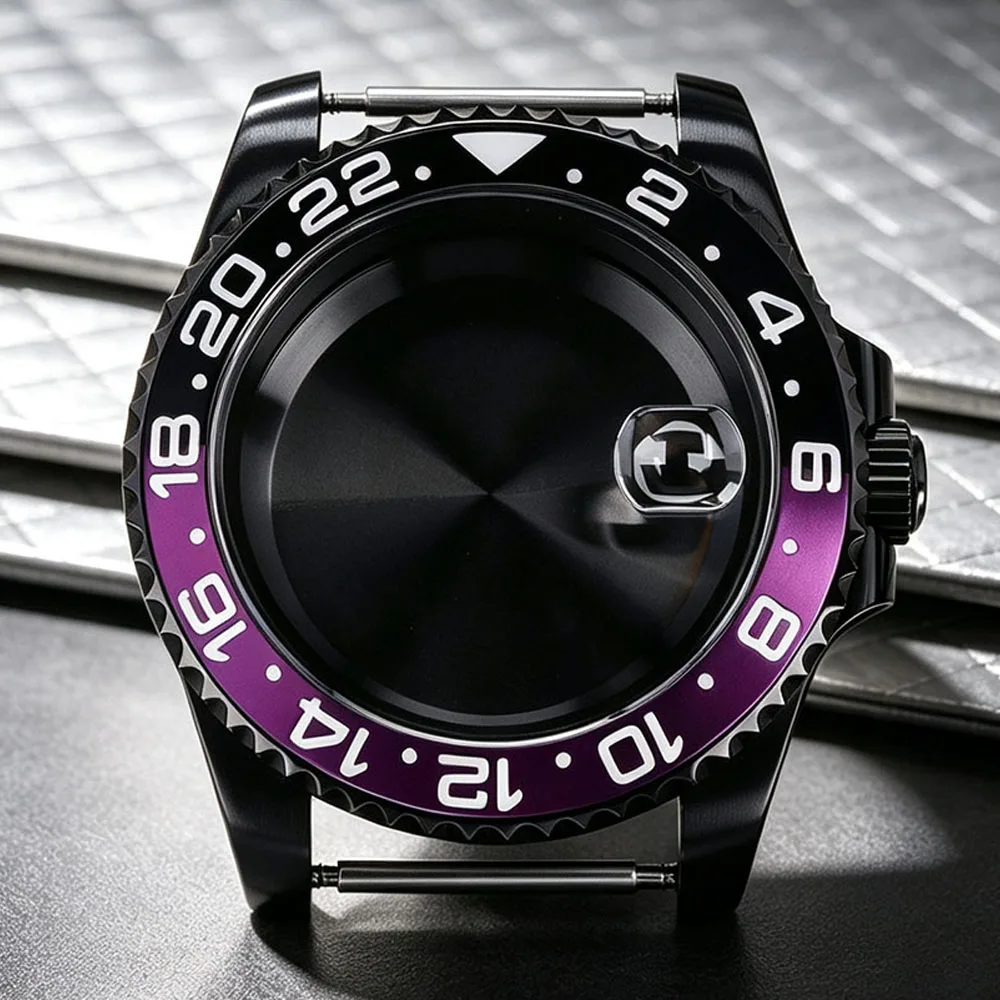 20ATM Dive 40MM Black Watch Case Waterproof Sapphire Glass For GMT NH35 NH36/34 Miyota 8215 ETA2824 Movt Solid Bottom Cover Part