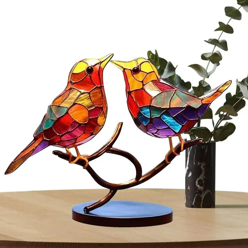 Stained Glass Birds On Branch Multi-color Style Acrylic Window Hangings Birds Shape Series Art Craft Home Living Room Decoration