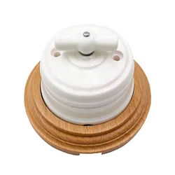 Retro Ceramics Switch EU Socket Wooden Base Brown Primary Wood Color Switch Accessories Hole Diameter 71mm