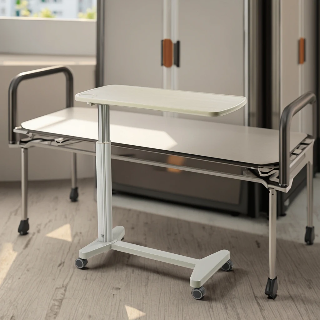 طاولة سرير مريحة بسعر المصنع لغرفة المريض في المستشفى ABS ومواد الألومنيوم طاولة بجانب السرير متحركة #3
