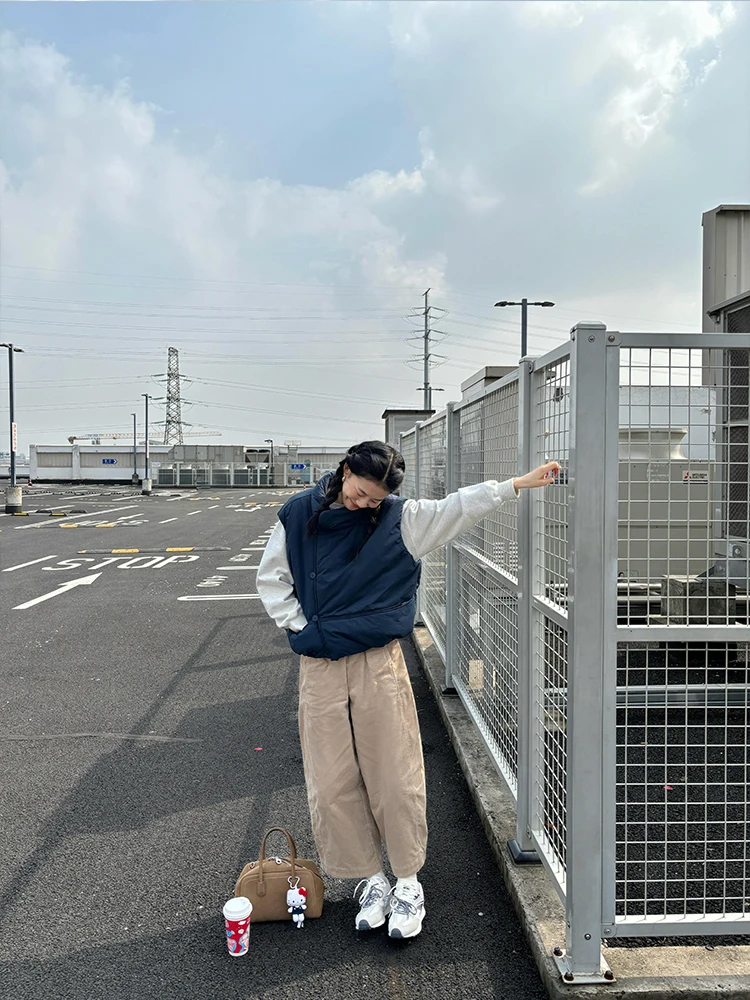 

Retro Sle Commuter Thiened Cotton Vest Women's Autumn Winter New Design Sensation Outerwear Faionable Stand Collar Top