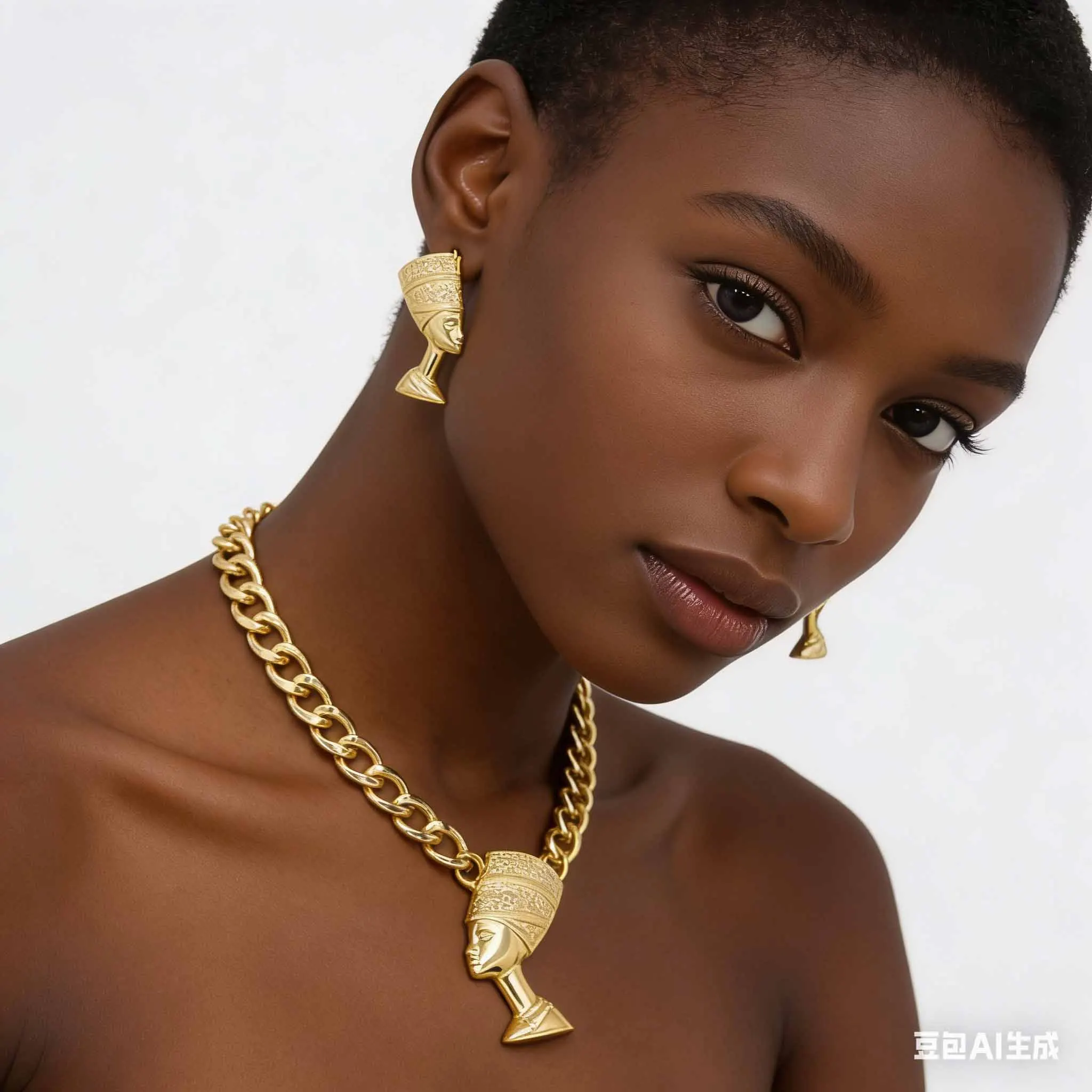 

Adixyn Big Size Egyptian Queen Nefertiti Pendant Gold Color Thick Chain Earrings Jewelry Sets Africa Egypt Items