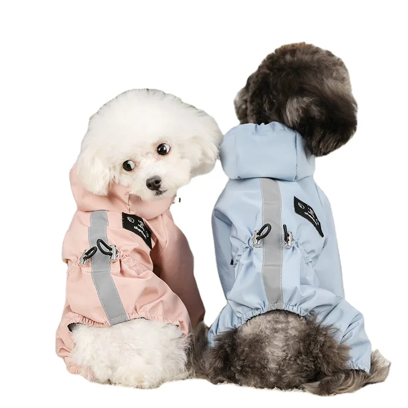 

2024 New Waterproof Fully Surrounded Four-legged Pet Dog Double Layer Waterproof Raincoat Cloth CLASSIC Solid Dog Rain Coat 1pcs