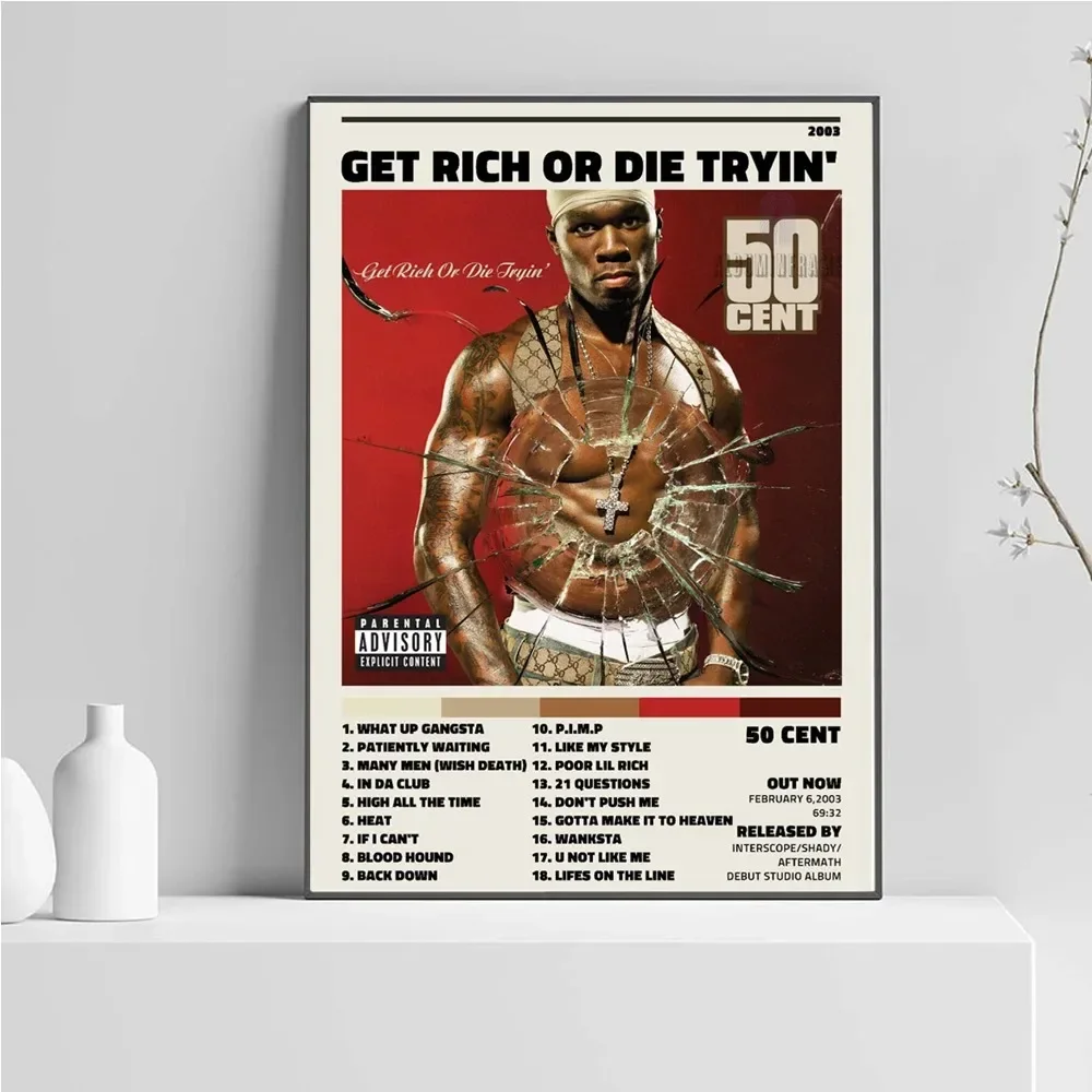 Music Album Cover Wall Art Poster Prints 50 Cent Tracklist Get Rich Or Die Tryin' Canvas Painting Picture Living Room Home Decor