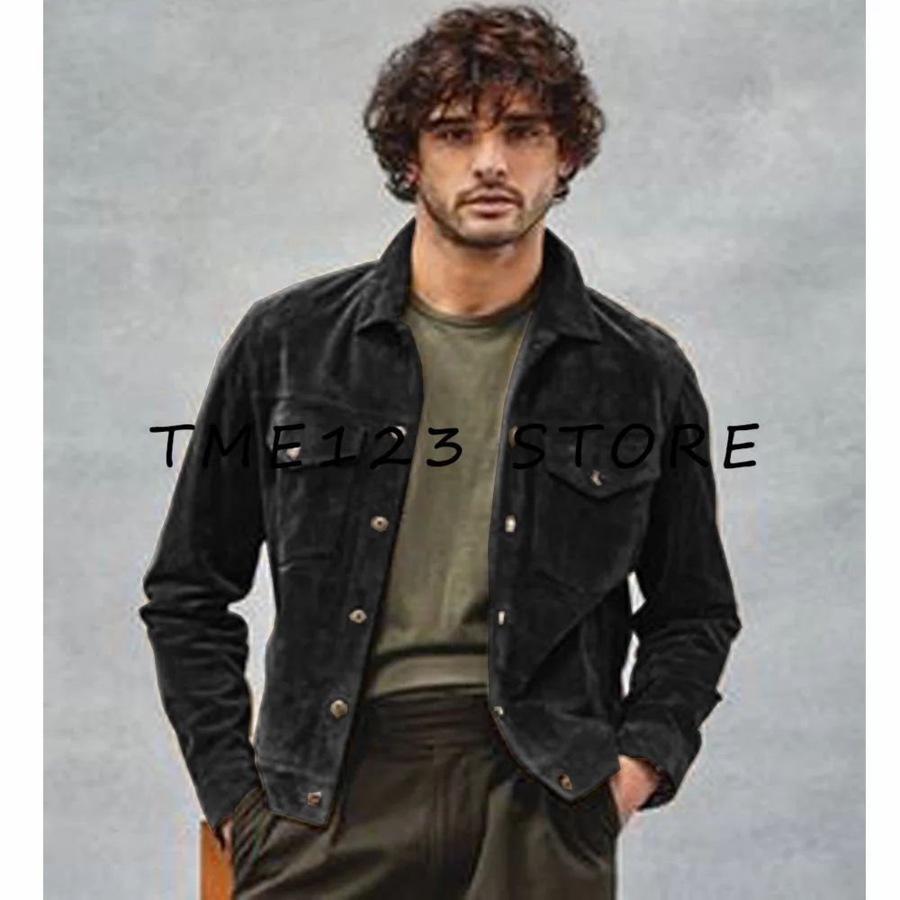 Men\'s Spring and Autumn Suede Jacket Casual Fashion Single Breasted Fishing Tactical Pleated Jackets Man