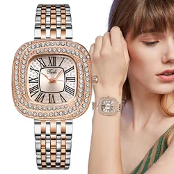 Lujo 2024 simple romana cuadrada llena de diamantes estrellas señoras reloj de cuarzo de negocios de acero inoxidable de las mujeres de vestir reloj de pulsera