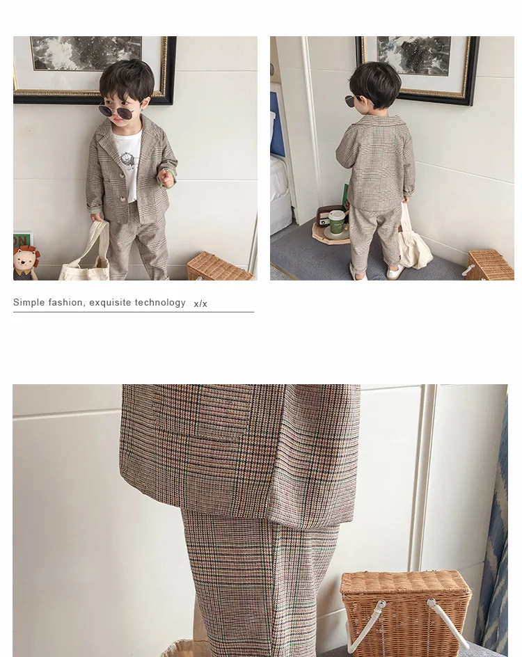Neuer Karieranzug für Jungen, Blazer-Set, Kinder-Slim-Fit, Hochzeits- und Partykleidung, formelles Outfit im koreanischen Stil, cooler Jungen-Blazer, für 2, 3, 4, 5, 7, 9 Jahre – Detail 4