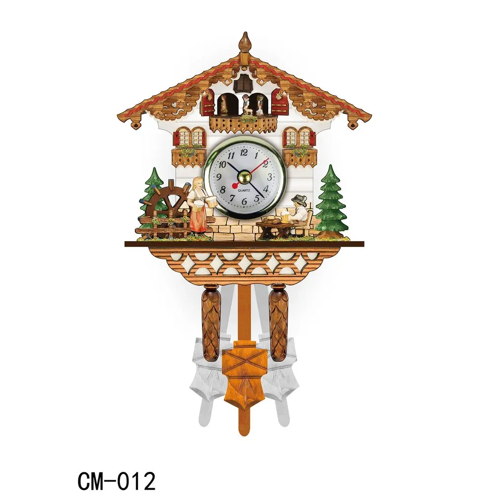 Hot New Retro Style Wall Clock Scandinavian Style Wooden Clock Creative Cuckoo Clock Home Cozy Wall Clock Living Room Home Decor