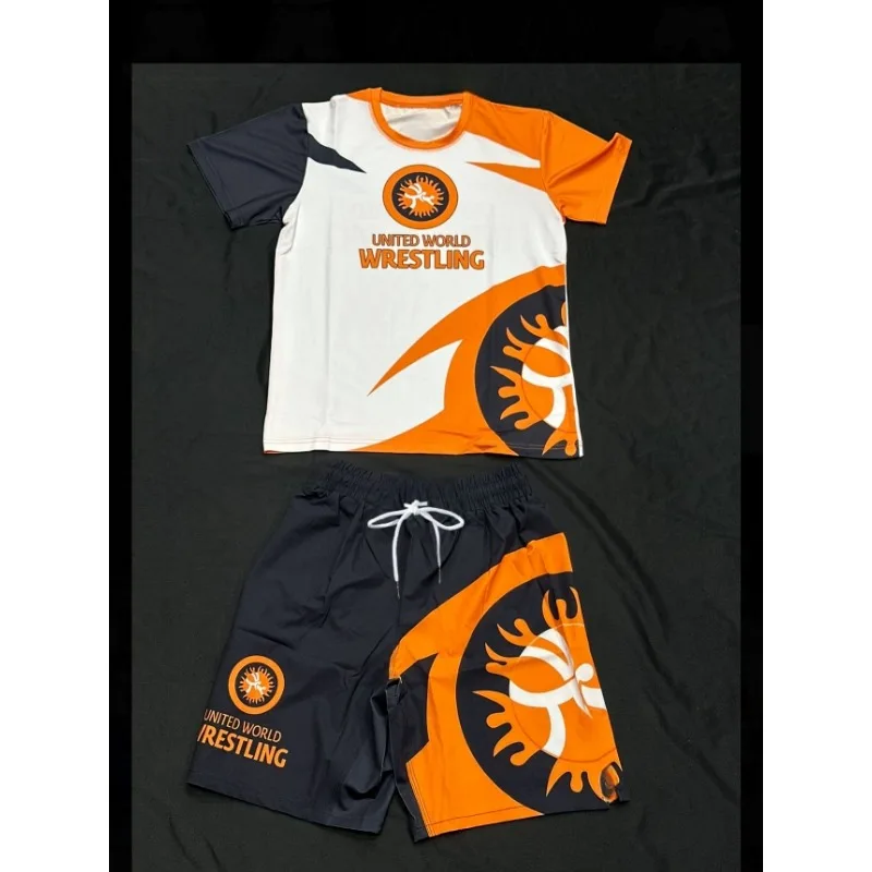 

2026 Summer New Jiu Jitsu Sports Suit Men's Boxing Pattern T-shirt and Shorts Quick Drying BJJ Training Combat Suit MOTO