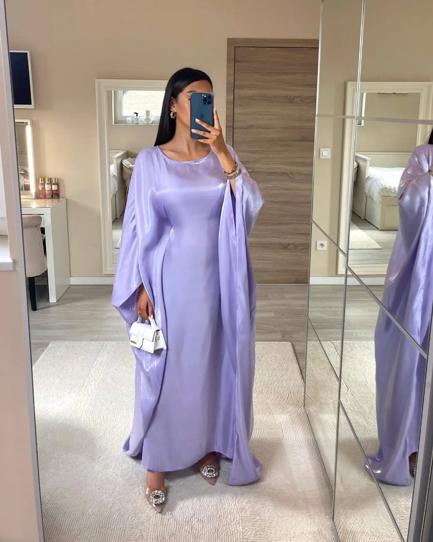 

2024 Fashion Shiny Abaya Eid Ramadan Dubai Turkey Kaftan Women Muslim Modest Prayer Dress Islam Jalabiya Bat Djellaba Robe Gown