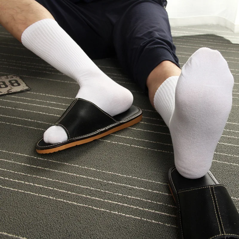 Men's Long Stockings High-waisted Striped Combed Cotton Korean Style Socks Autumn and Winter Trendy Street Style Long Stockings