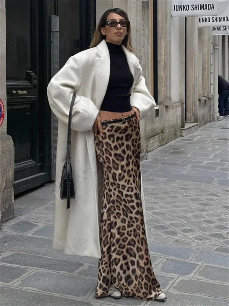 Tossy Leopard Contrast Satin Long Skirt Female High Waist Casual Elegant Y2k Maxi Skirt Clothes Summer Women Vintage Long Skirt
