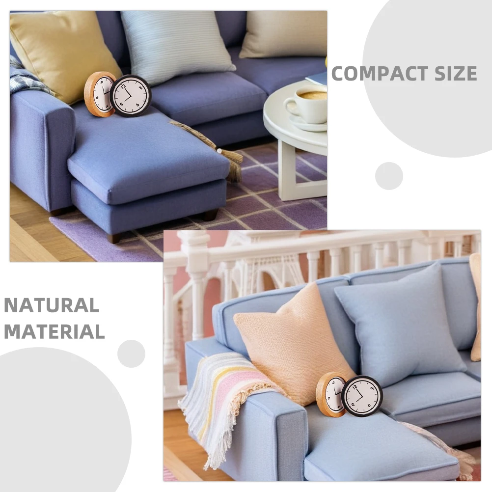 2 قطعة ساعة حائط خشبية مصغرة بمقياس 1:12 ملحقات بيت الدمى ديكور أثاث صغير لغرفة المعيشة وغرفة النوم والمطبخ #6