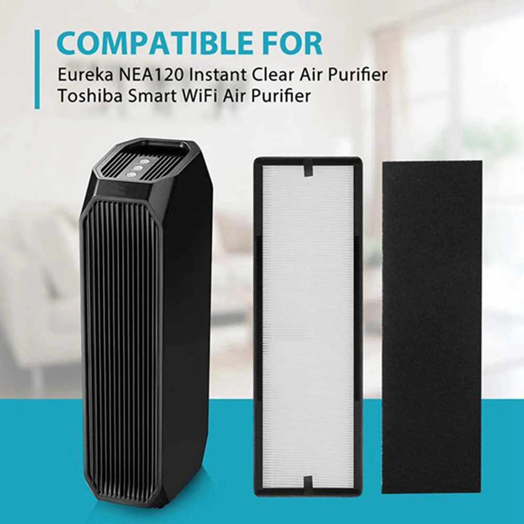 A07R 1 NEA-F1 True HEPA Replace Filters + 4 NEA-C1 Activated Carbon Filters,for Eureka NEA120 & Toshiba Smart WiFi CAF-W36USW