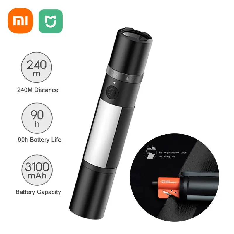 Xiaomi MIjia Multifunctional 1000lm LED Flashlight Torch with IPX4 Rechargeable 3100mAh Battery Window Breaker Seat Belt Cutter