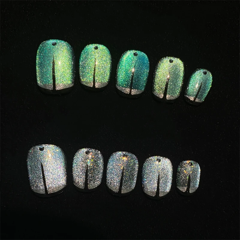 

Cat Eye Handmade Press on Nails Designs 10PCS Glitter Fake Nails Short Round Head False Nails Highend Full Cover Patch Tips Set
