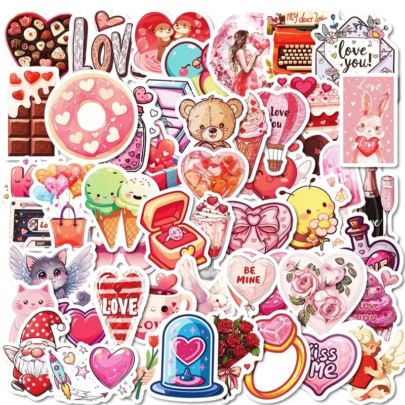 

10/30/50PCS Kawaii Pink Girl Love PVC Sticker Aesthetic Colored DIY Decoration Scrapbooking Hand Accounting Supplies for Kids