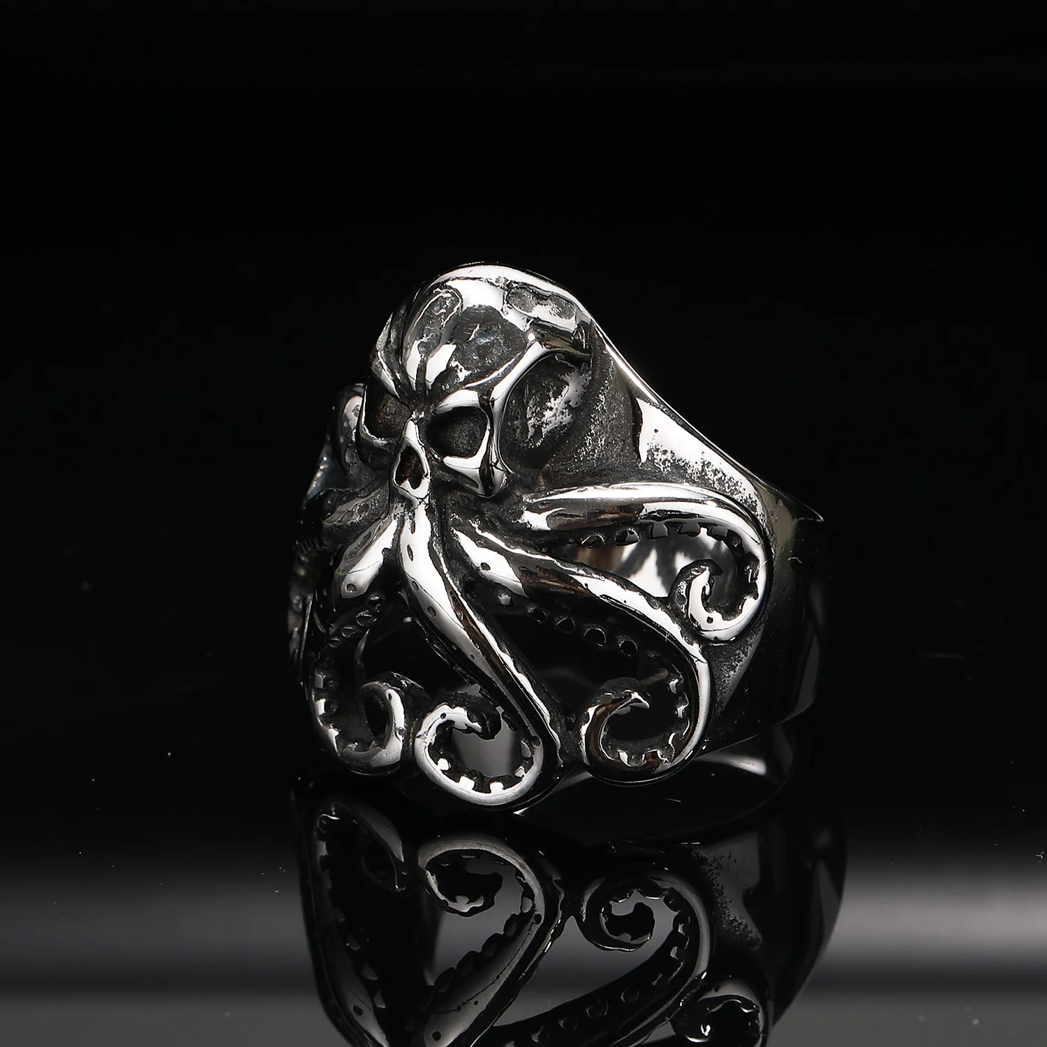 Retro Gothic Cthulhu Mythos Octopus Skull Open Adjustable Ring Men's Punk Hip Hop Jewelry