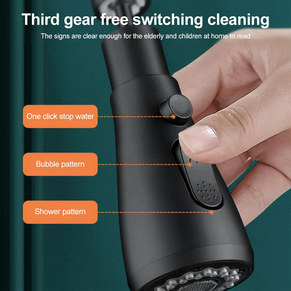 3 Mode Shower Head Kitchen Tap 360° Rotatable Kitchen Flush High-Pressure W/ Faucet Sprayer Tap Replacement Kitchen Button
