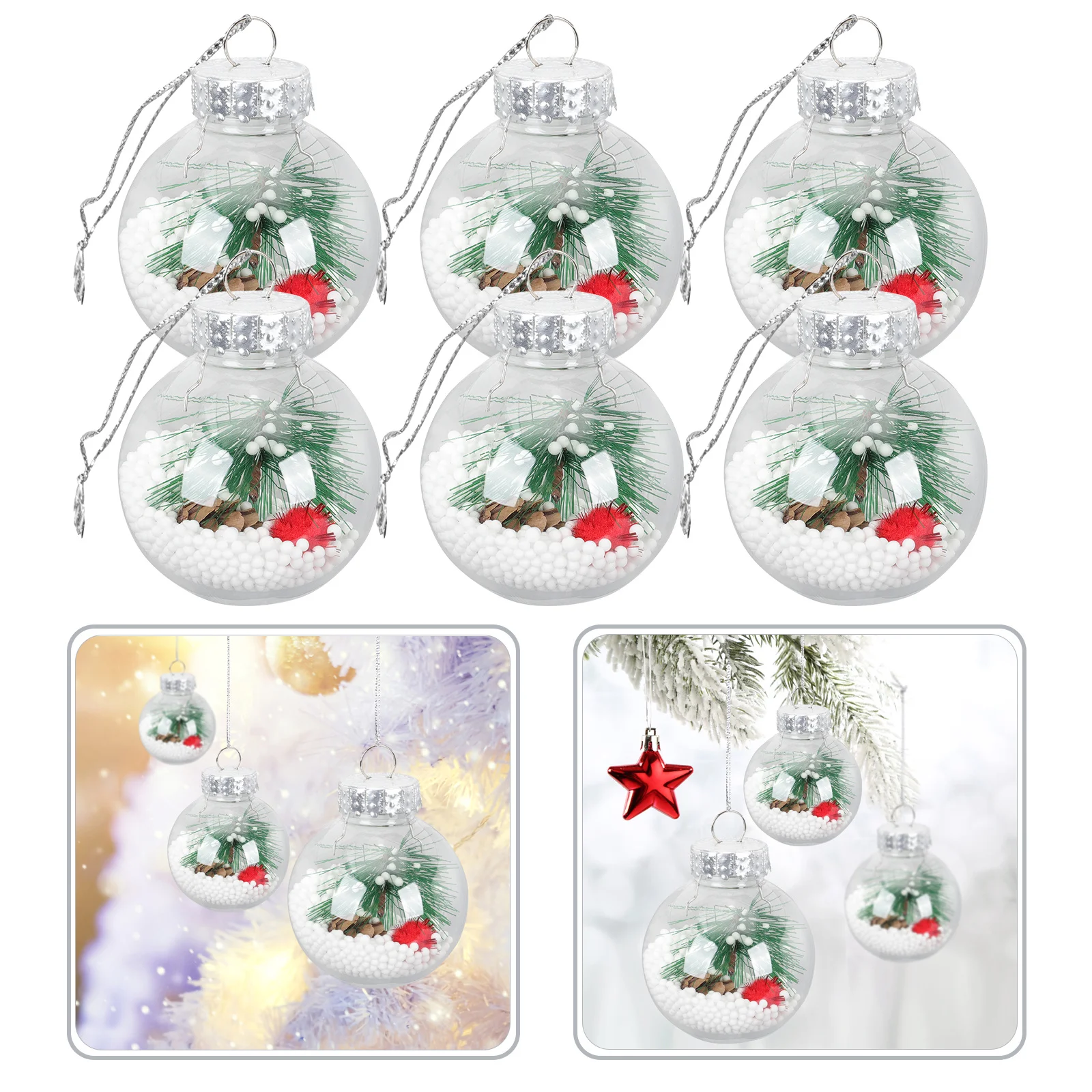 

6Pcs Fillable Clear Christmas Ornaments Xmas Tree Decorative Balls Christmas Balls Clear Ornaments Disco Ball Ornament