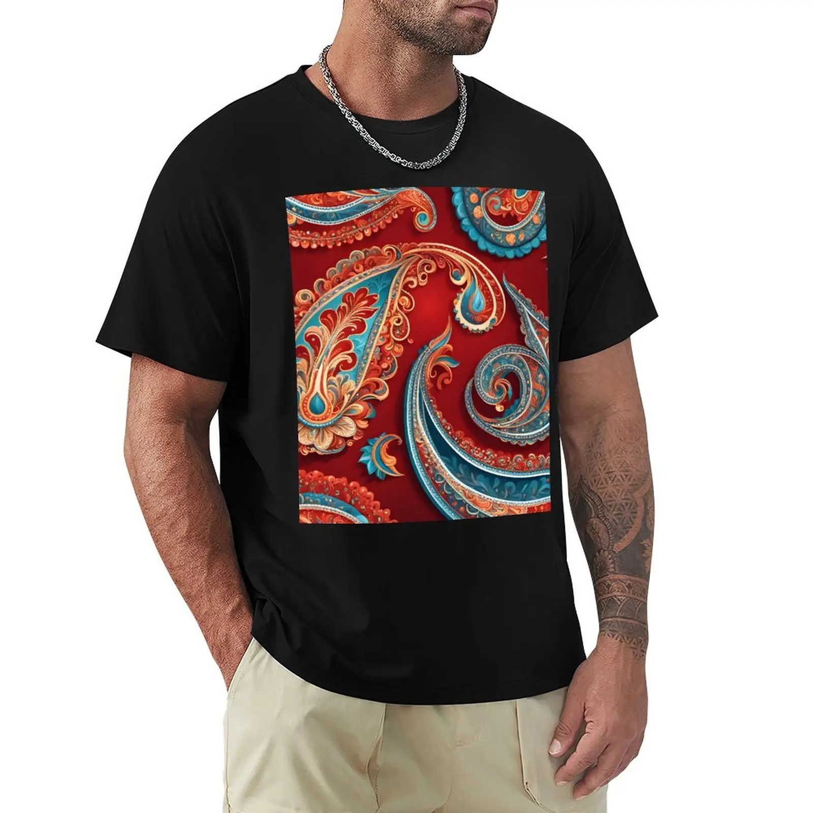 

Red Paisley Peacock Fusion T-Shirt shirts graphic tees vintage graphic tee man t shirt mens t shirts top quality
