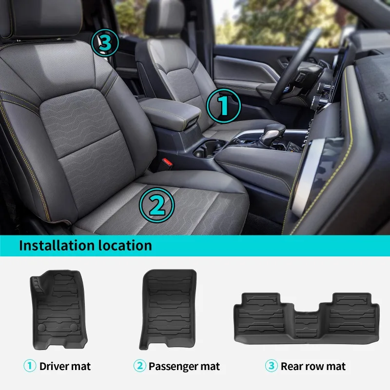

Rubber Mats for Chevrolet Chevy Colorado 2023 2024 GMC Canyon Car Floor Mats 3D TPE Foot Pad Set All Weather Auto Accessories