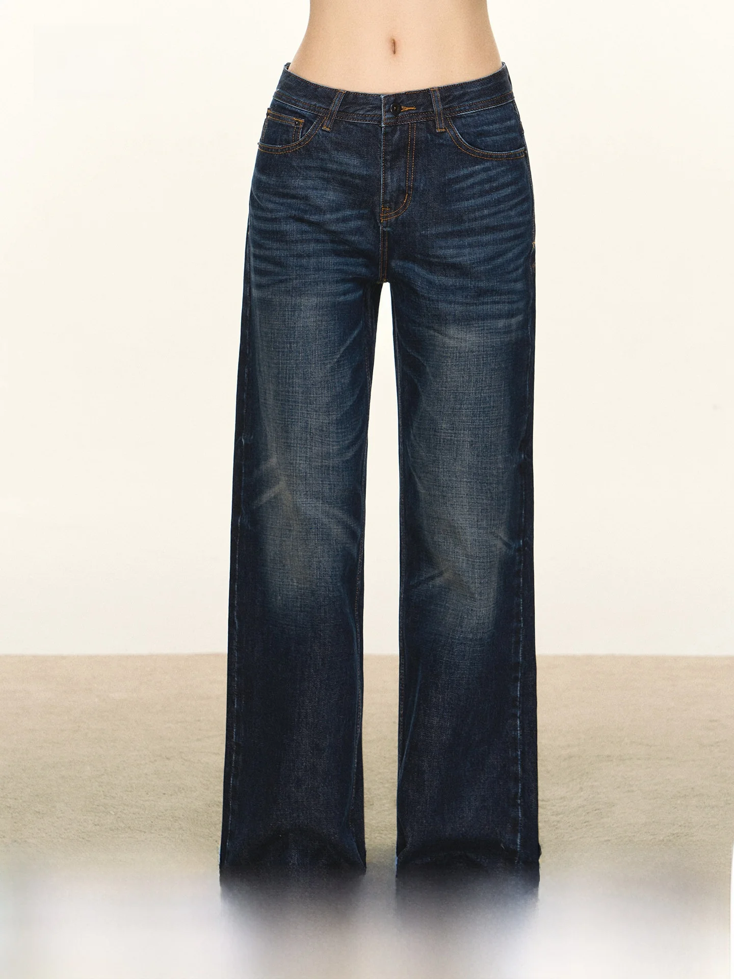 

Джинсы с высокой талией и широкими штанинами прямого кроя, женские повседневные темно-синие джинсовые брюки, весна-осень, новинка, модные, удобные, L...