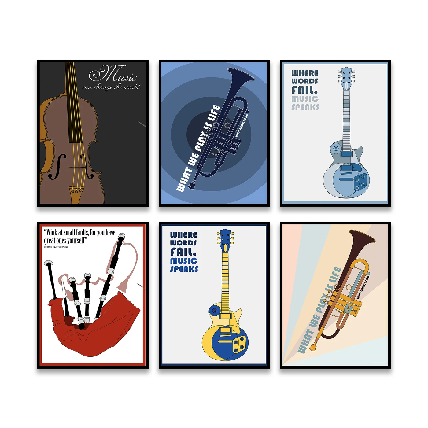 Guitar Trumpet Scotch Bagpipe Violin. Music Lover Gift. Home Classroom Wall Decor Art Poster