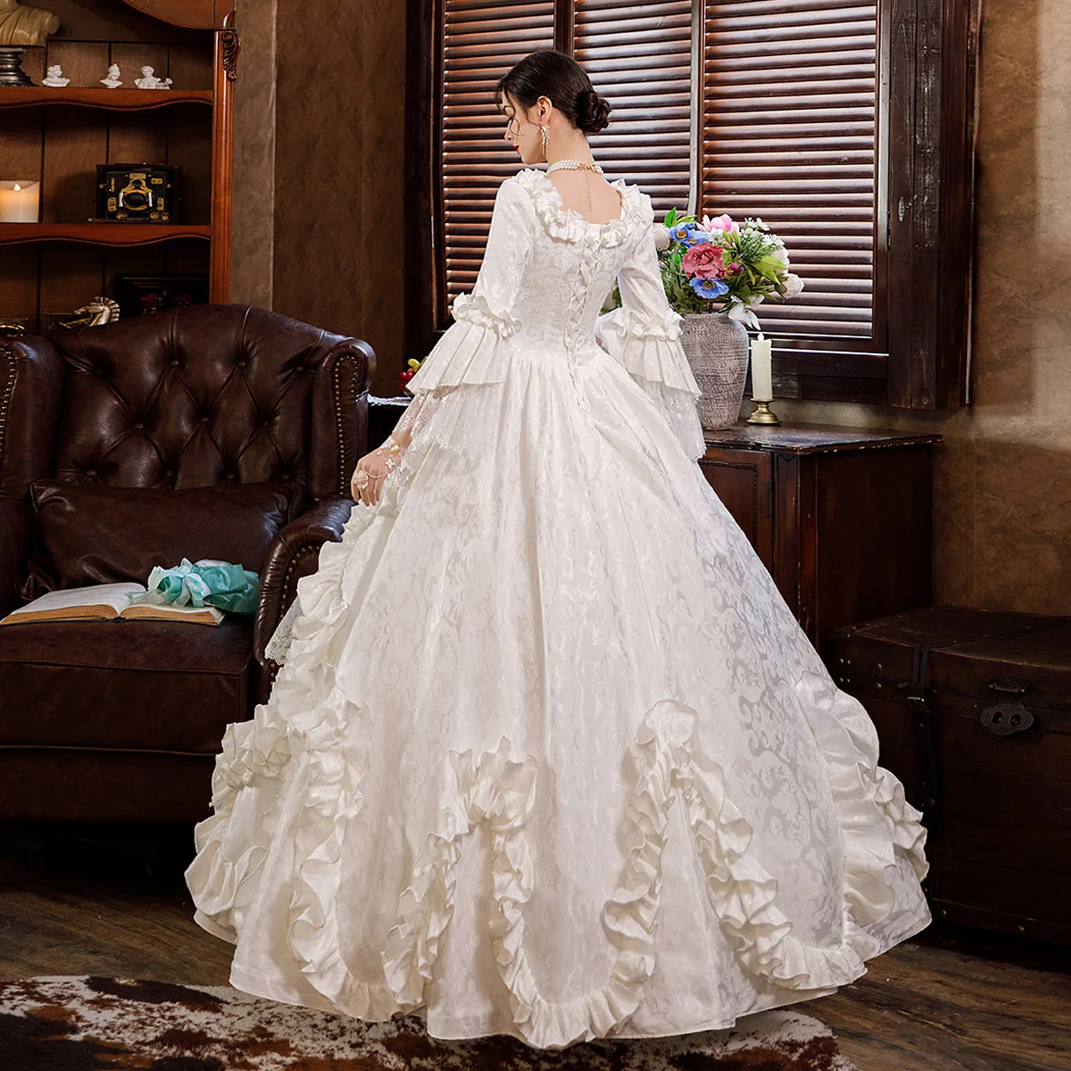 White Wedding Dress Princess Performance Palace Dress Party Annual Meeting Stage Drama Russian Travel Photography Studio 미니웨딩드레스