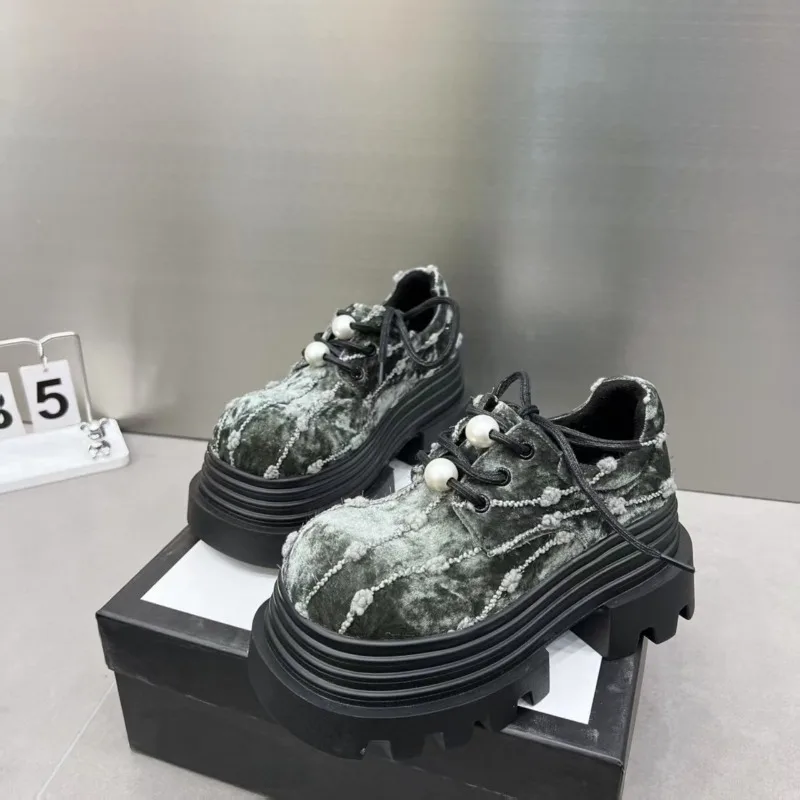 

Women Retro Loafers 2025 Spring New Luxury Brand Increase Thick Sole Oxford Shoes Lace Up Outdoor Work Platform Shoes