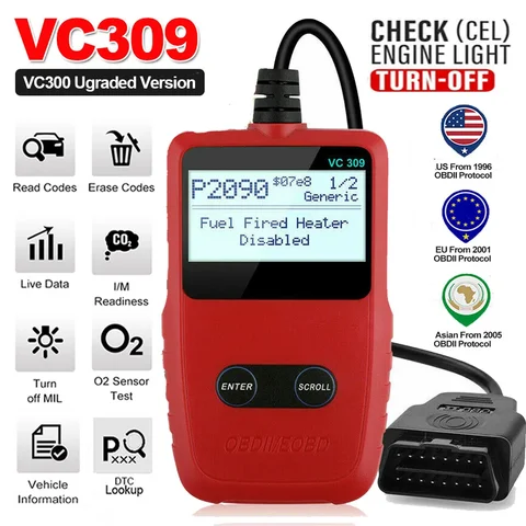 ANCEL VC309 자동차 EOBD OBD2 스캐너 자동차 진단 재설정 도구 엔진 오류 코드 리더 메르세데스 Opel BMW Renault Fiat