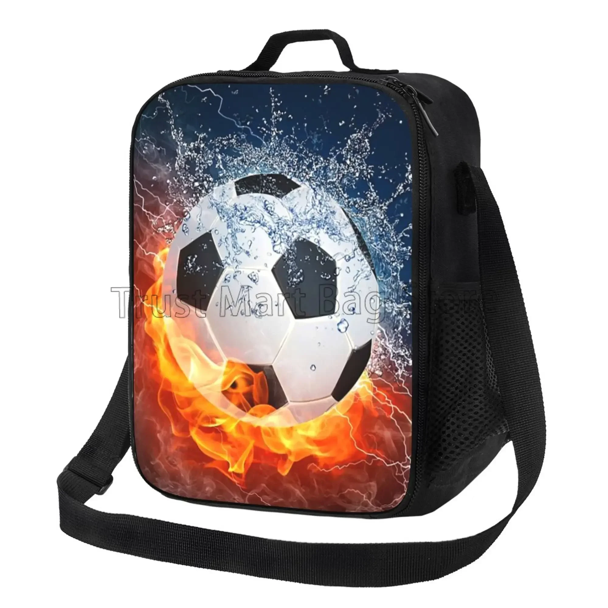 Soccer Ball Insulated Lunch Bag for Women Men Football Reusable Lunch Box for Office Work School Picnic Beach Cooler Tote Bags