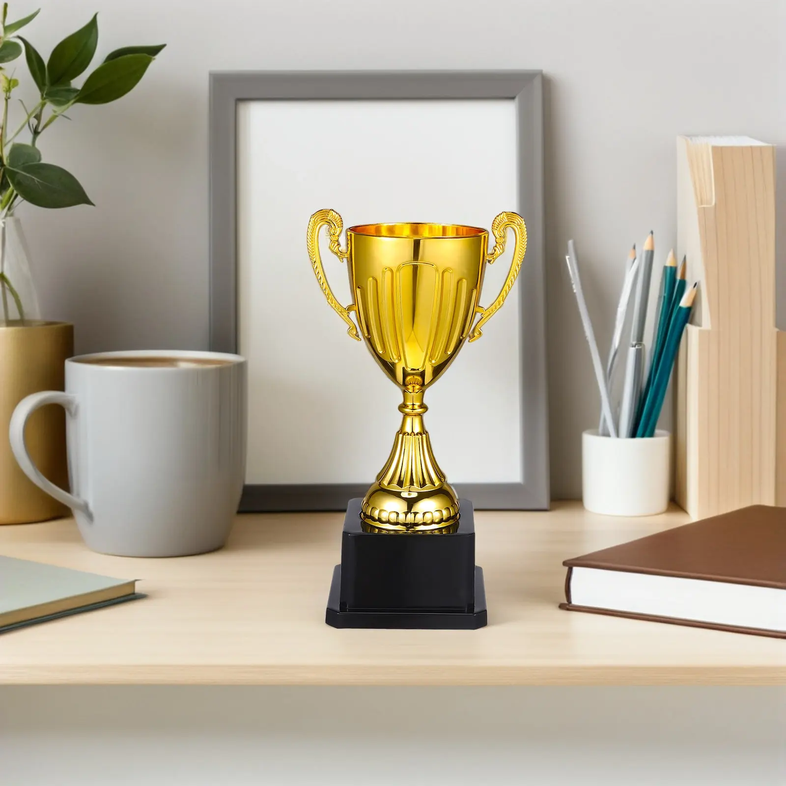 2Pcs Mini Gold Trophy Plastic Stable Base Compact Size Perfect for School Awards Employee Recognition Classroom Rewards