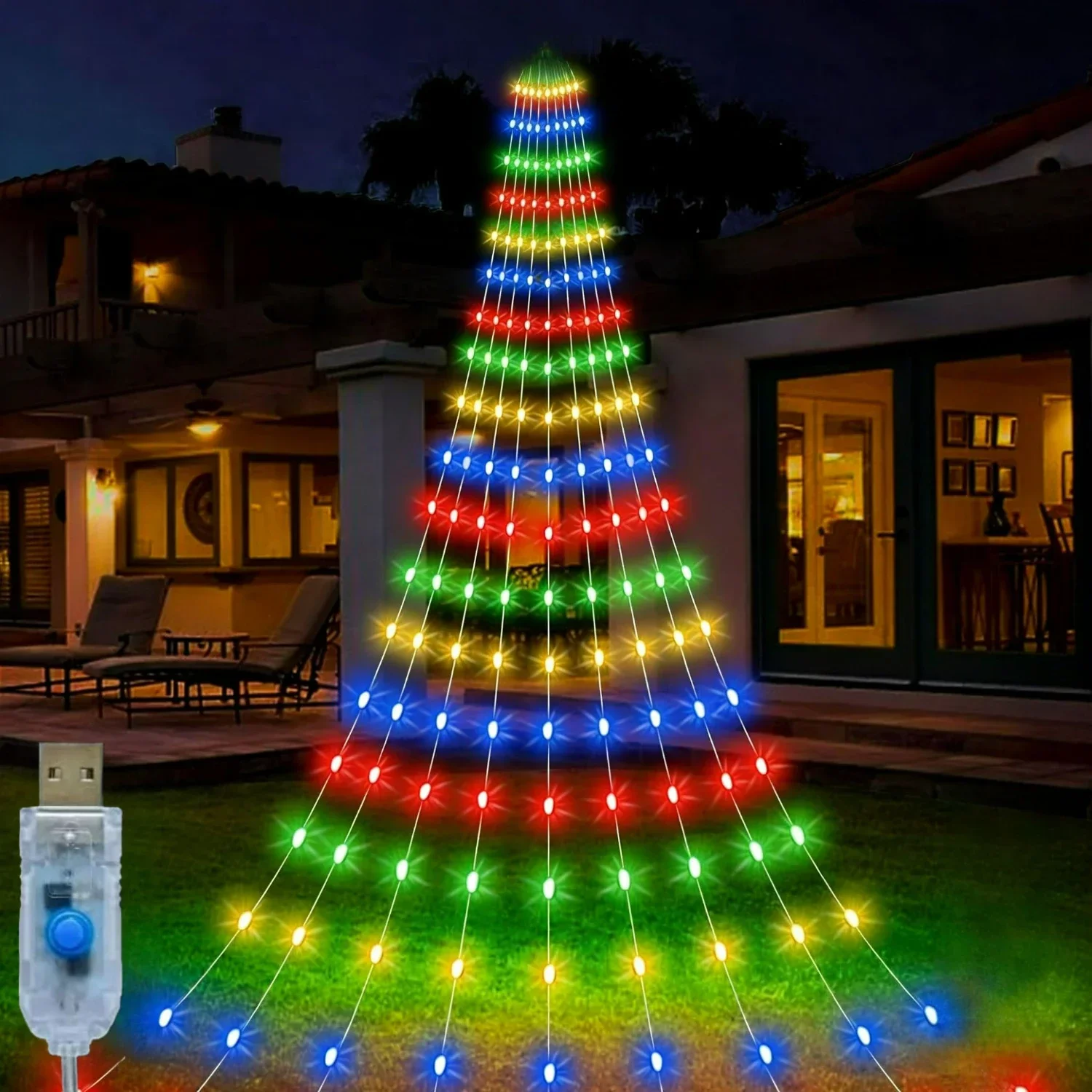 Christmas Lights Decorations USB Powered LEDTree String Lights with 8Modes Waterfall Fairy Lights for Garden Party Holiday Decor