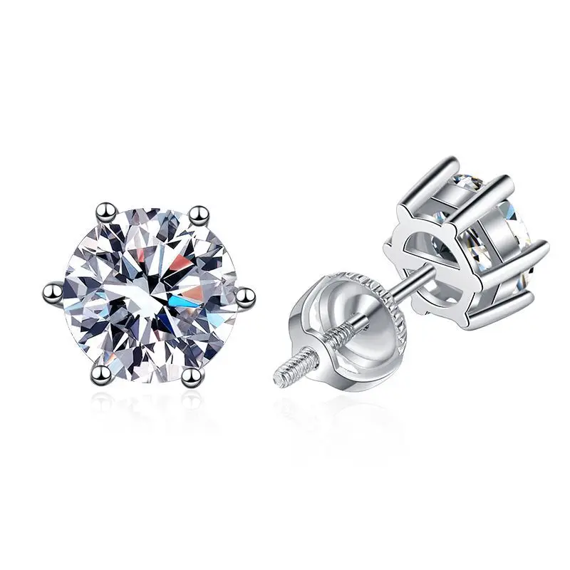 Threaded Unisex Earrings Classic Six Claw D-color Moissanite Light Luxury Earrings Platinum PT950 18K Gold Moissanite Jewelry