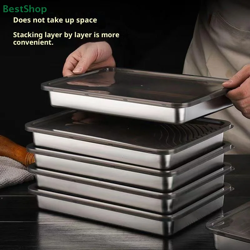 ♥♥1/2pcs Stainless Tray With Silicone Lid Food Storage Set,Large Capacity Food Storage Fresh-keeping Box Great For Home, Parties