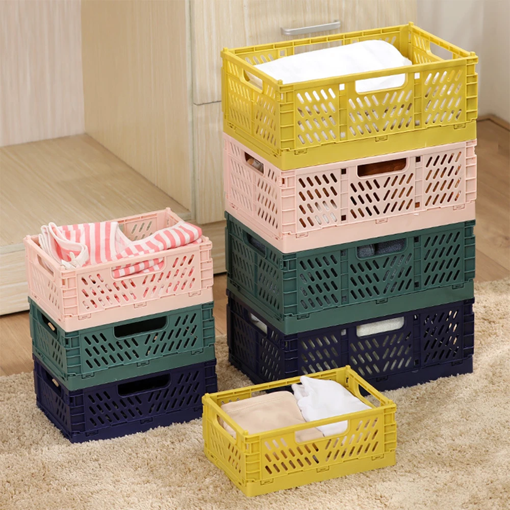 4 Color Organizing Storage Baskets Case Folding Student Desktop Basket Tape Stationery Plastic Foldable Container Storage Box