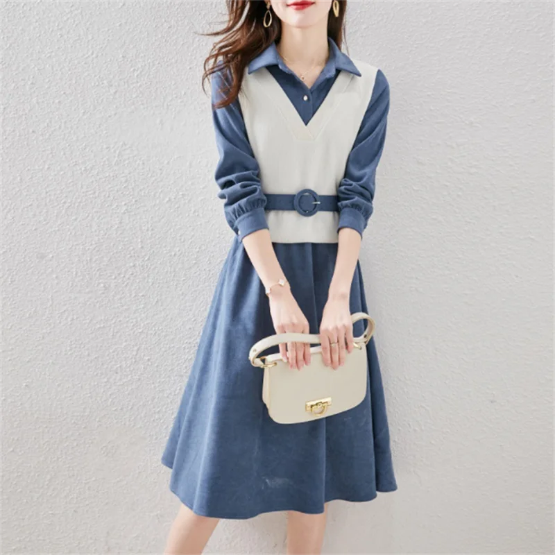 

Dress Women's Clothing Spring Autumn Winter Fake Two Small Large Size Elegant Western Style Mid-length Base