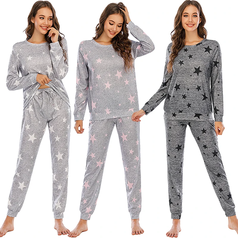 Women's fall and winter pajamas five-pointed star pattern leisure long-sleeved set of two sets of homewear