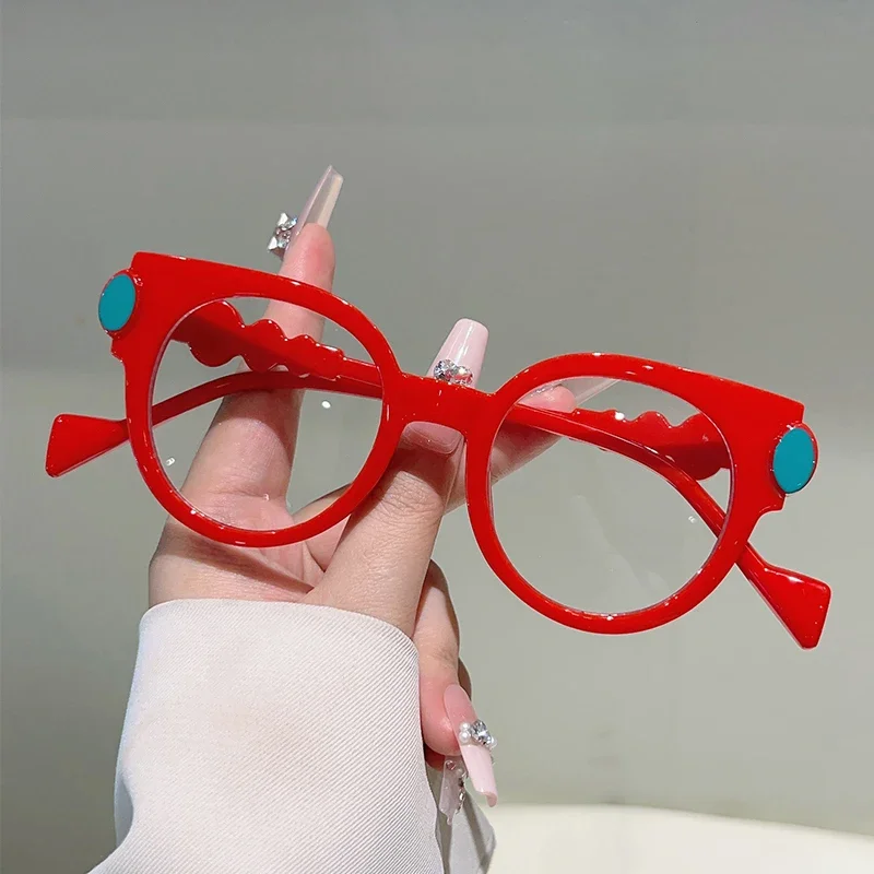 KAMMPT Cute Round Glasses for Women New Fashion Blue Light Blocking Optical Frames Trendy Patchwork Brand Design Eyeglasses